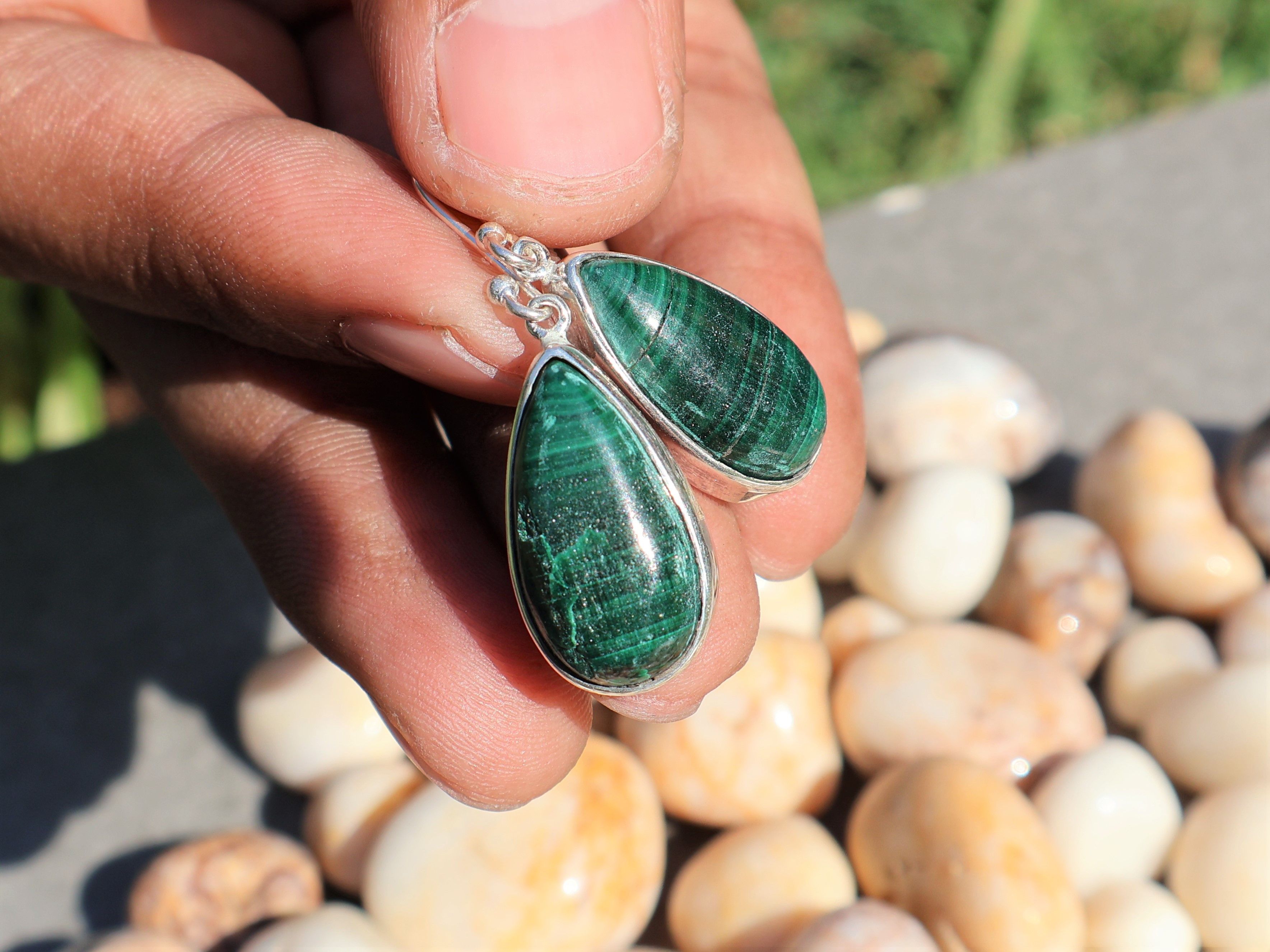 Handmade Malachite Dangle Drop Earrings, Sterling Handmade Earrings, Size ONE SIZE - 5 Thumbnail