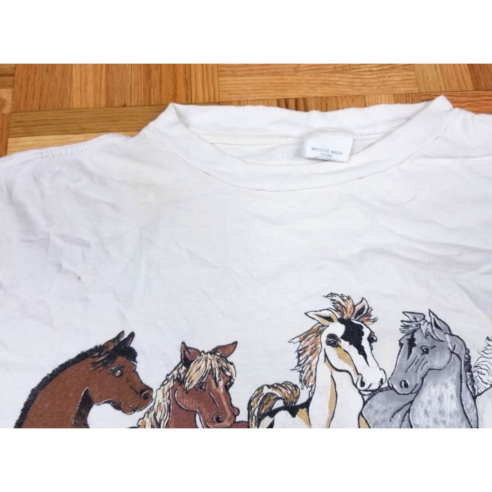 Vintage VINTAGE 90' WHITE COTTON T-SHIRT SZ LARGE 2 SIDE PRINT SINGLE STITCH HORES Size US L / EU 52-54 / 3 - 5 Thumbnail