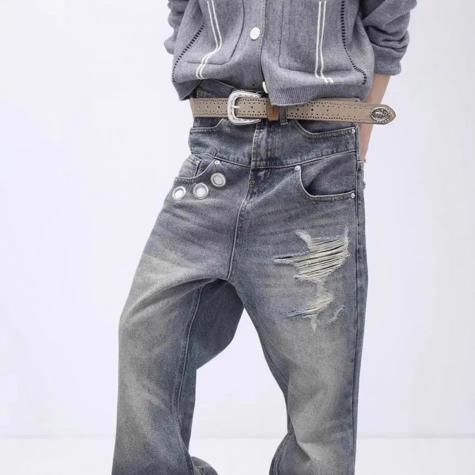 Japanese Brand Retro straight leg casual patchwork jeans Size US 32 / EU 48 - 4 Thumbnail