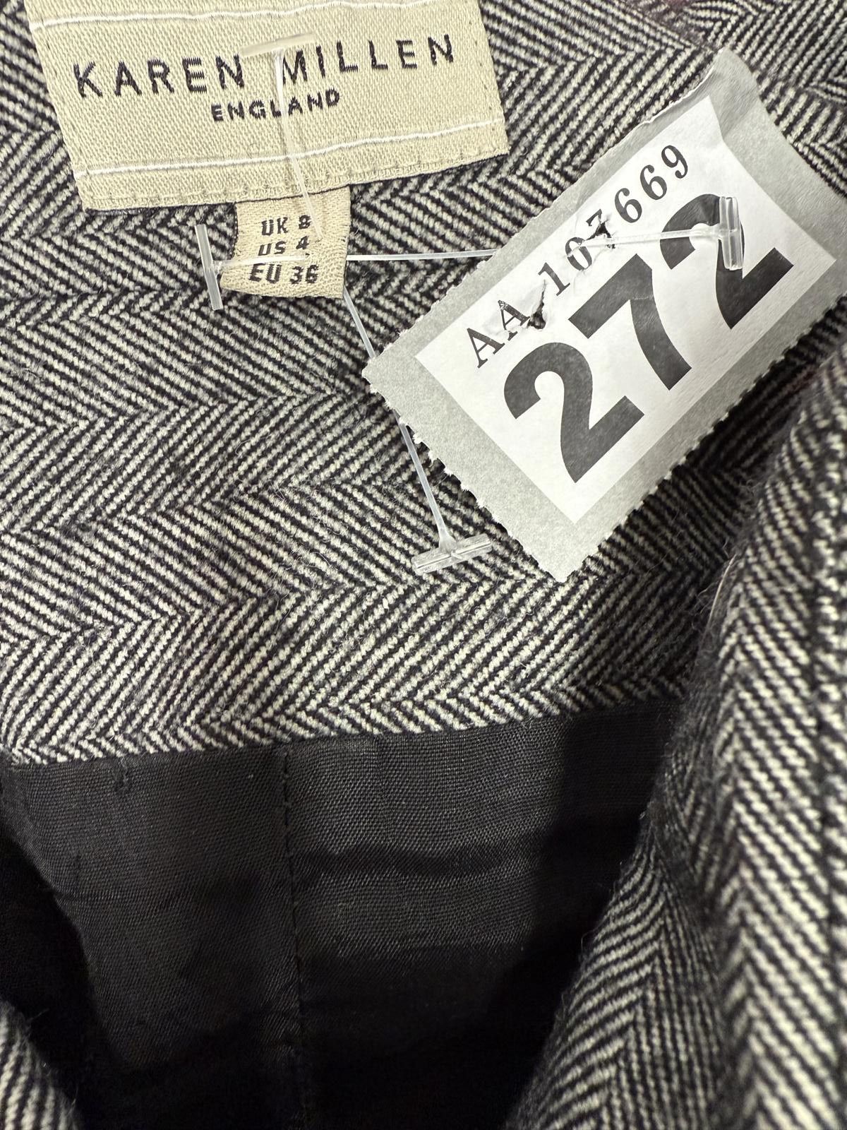 Other Karen Millen Grey Herringbone Pencil Skirt with Black Trim Size 30" / US 8 / IT 44 - 2 Thumbnail