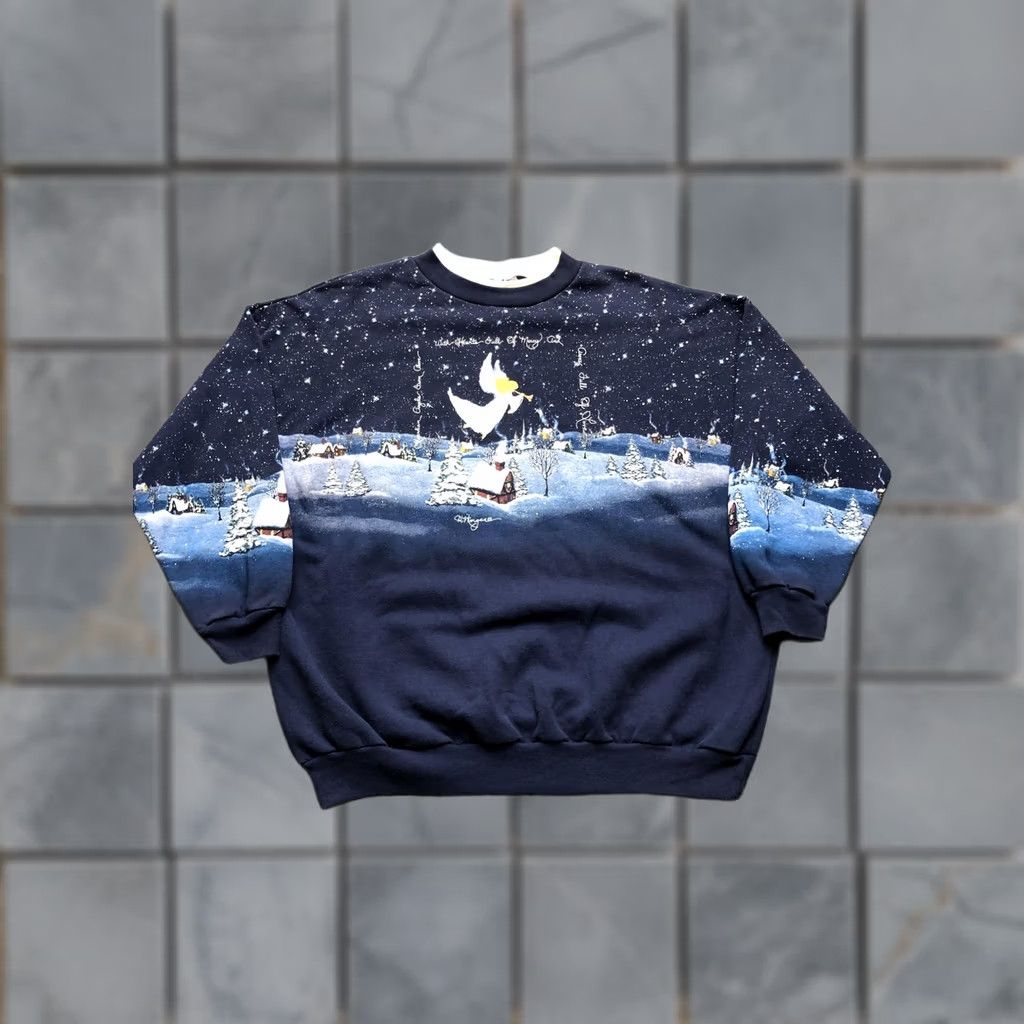 Vintage VINTAGE Artisans Sweatshirt Mens 2XL Blue Christmas Angel Winter Scene Graphic Size US XXL / EU 58 / 5 - 1 Thumbnail