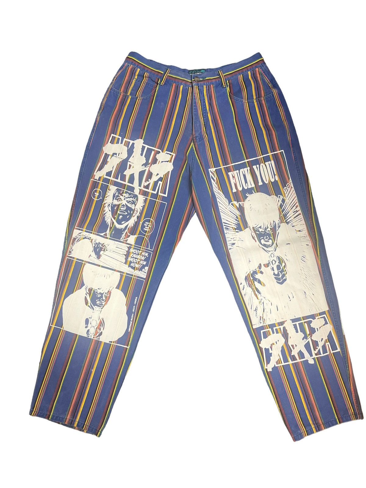 image of Vintage Guess Super Akira Pants Pin Stripe Anime Dbz in Blue Mix, Men's (Size 26)