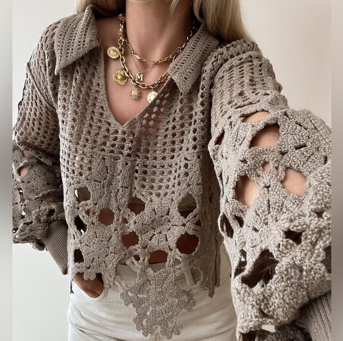 Designer × Other NWT, Lavishly Paris V Neck Loose Patchwork Pullover. Size M / US 6-8 / IT 42-44 - 4 Thumbnail