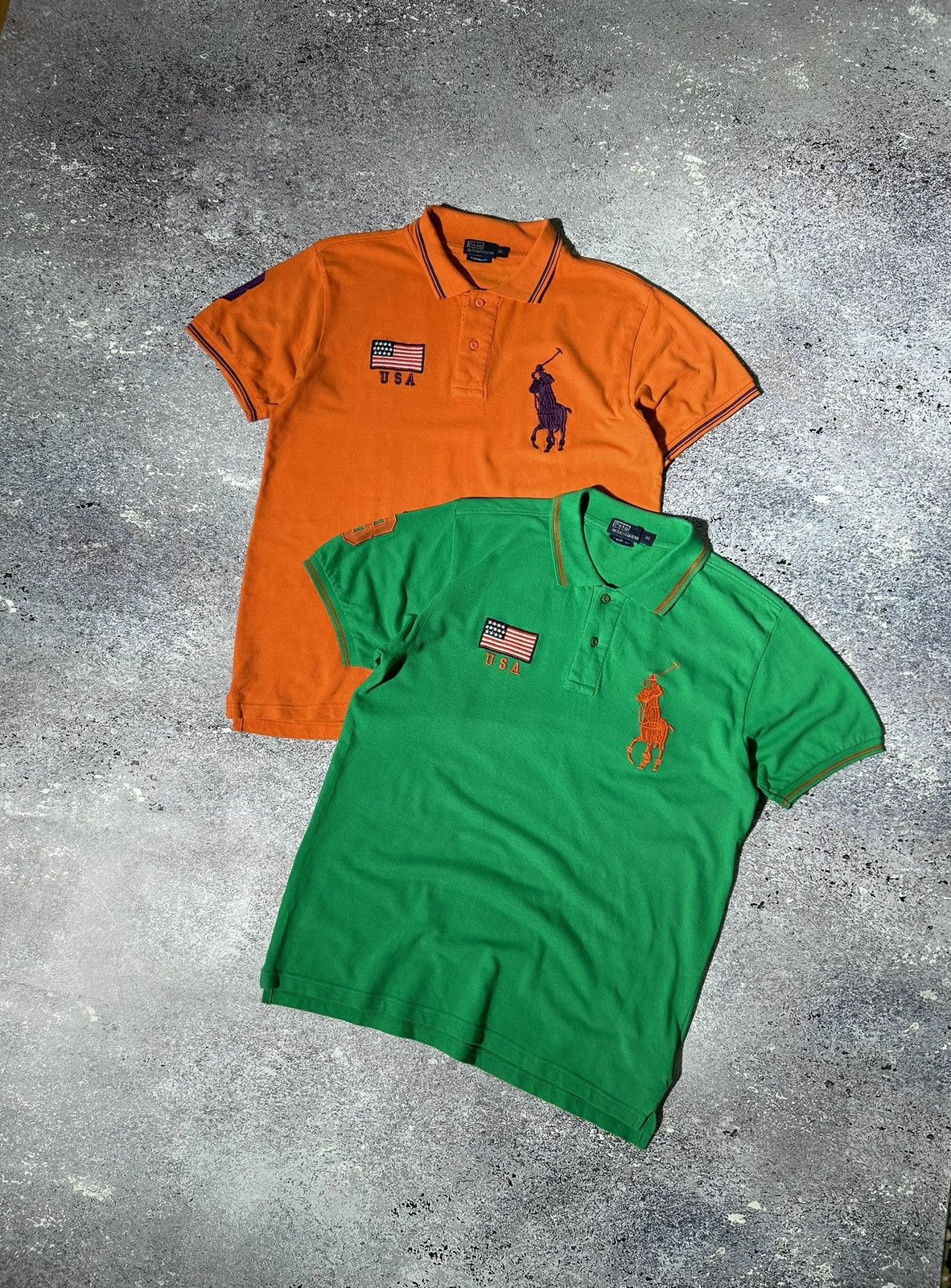 Pre-owned Polo Ralph Lauren X Ralph Lauren Vintage Polo Ralph Laurent Rugby Polo Usa Logo Prlc Pony Logo In Green/orange