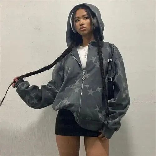 VIBE Sweatshirt with stars zipper Oversize Y2K pullover emo Size US XL / EU 56 / 4 - 3 Thumbnail