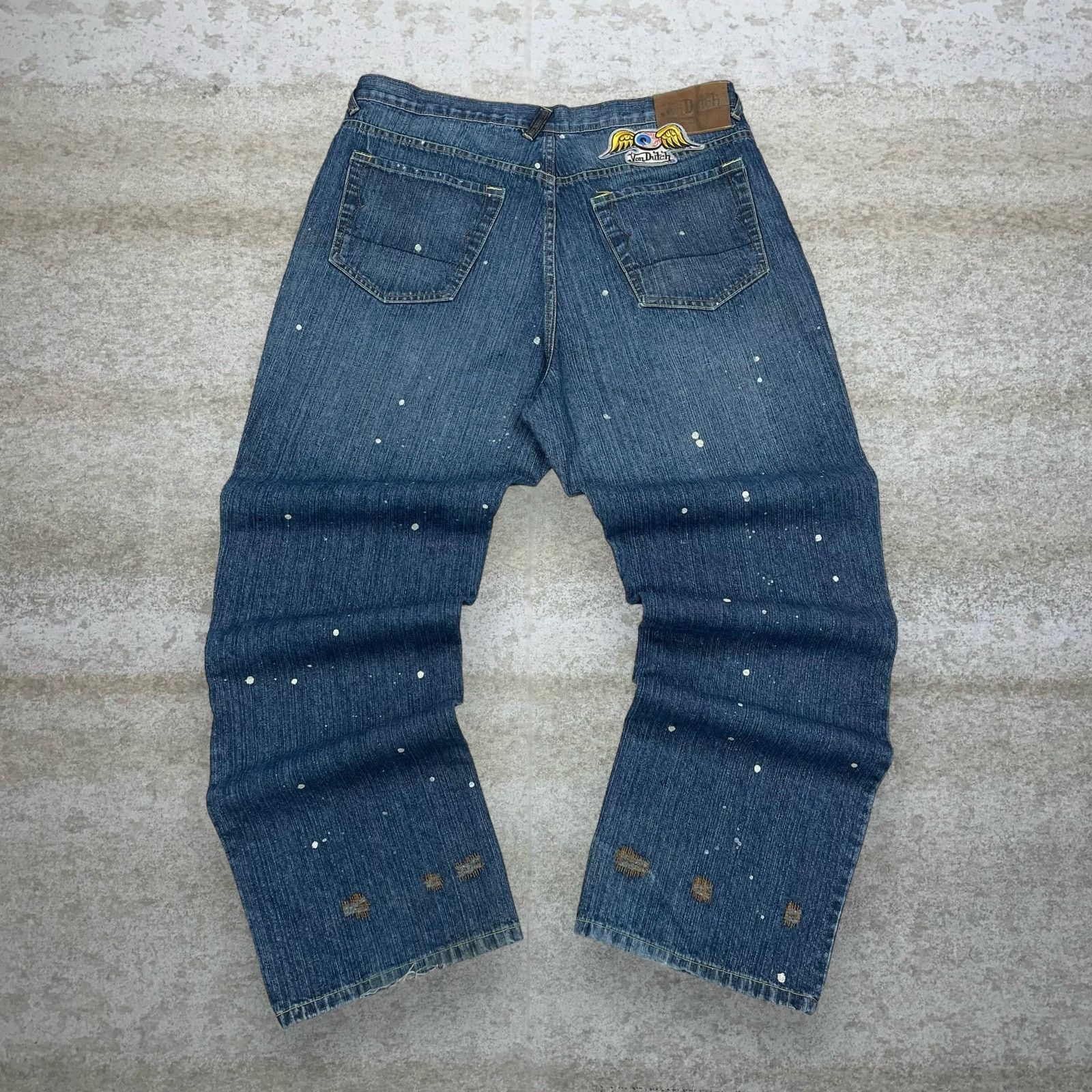 image of Crazy Vintage 90's Von Dutch Skate Jeans Embroidered Baggy in Blue, Men's (Size 38)