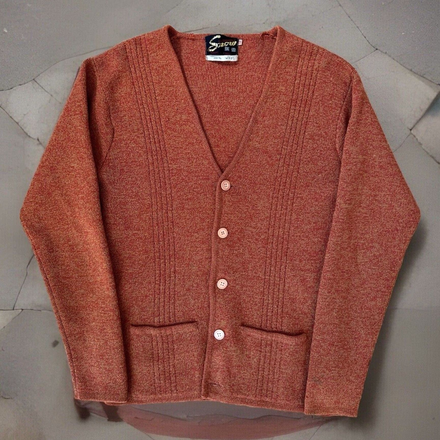 Vintage VINTAGE Snow Cardigan Orange Wool Sweater 60s Winter Outerwear Women S Slim Cardigan 80s Thomas & Friends Angel Pattern Buttons Size S / US 4 / IT 40 - 2 Thumbnail