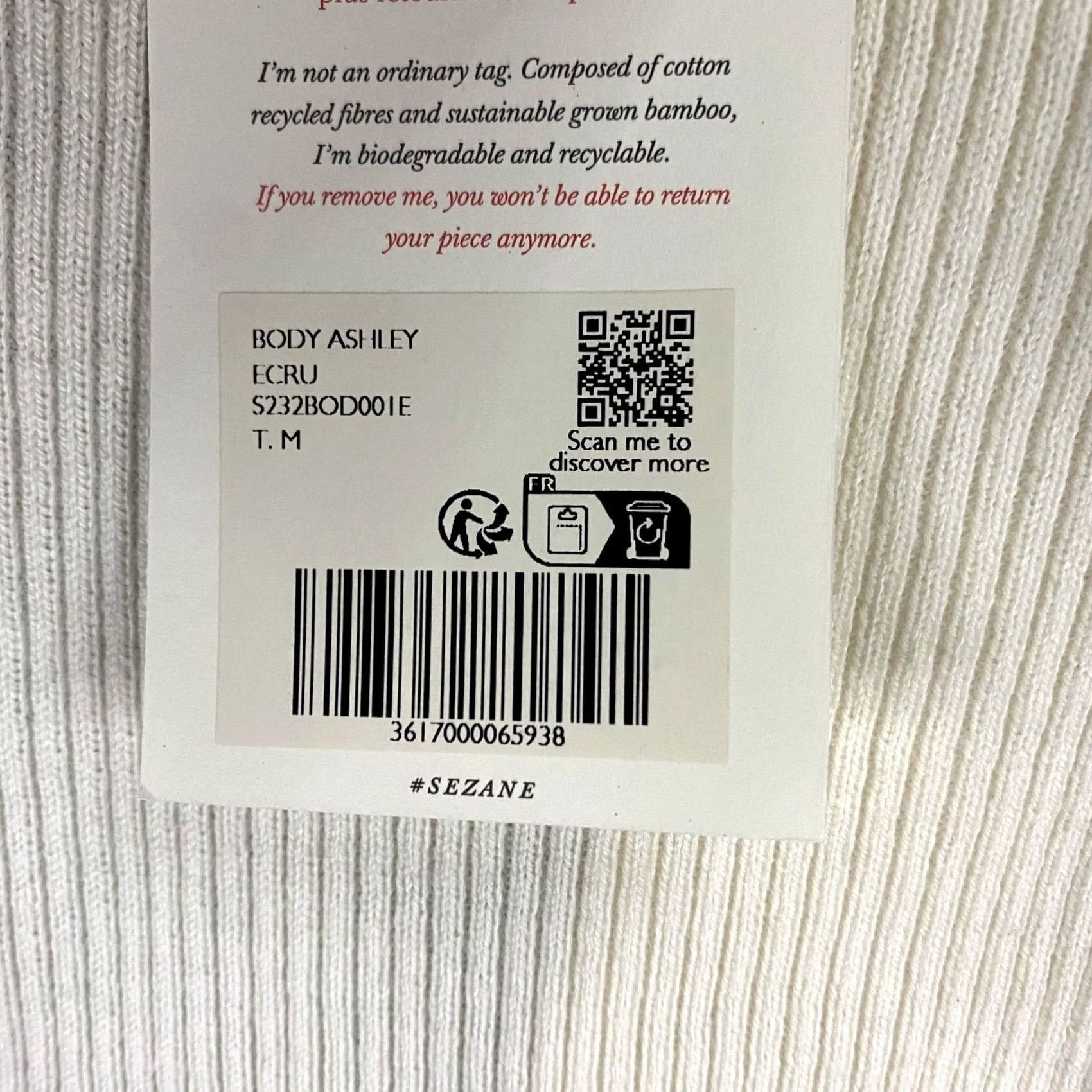 Vintage Sezane Ashley Bodysuit Womens Medium Ivory Ribbed Merino Wool Cotton Long Sleeve Size M / US 6-8 / IT 42-44 - 3 Thumbnail