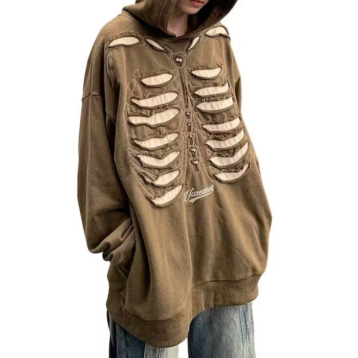 Japanese Brand Skeleton Hollow Out Khaki Hoodie Size US M / EU 48-50 / 2 - 2 Thumbnail