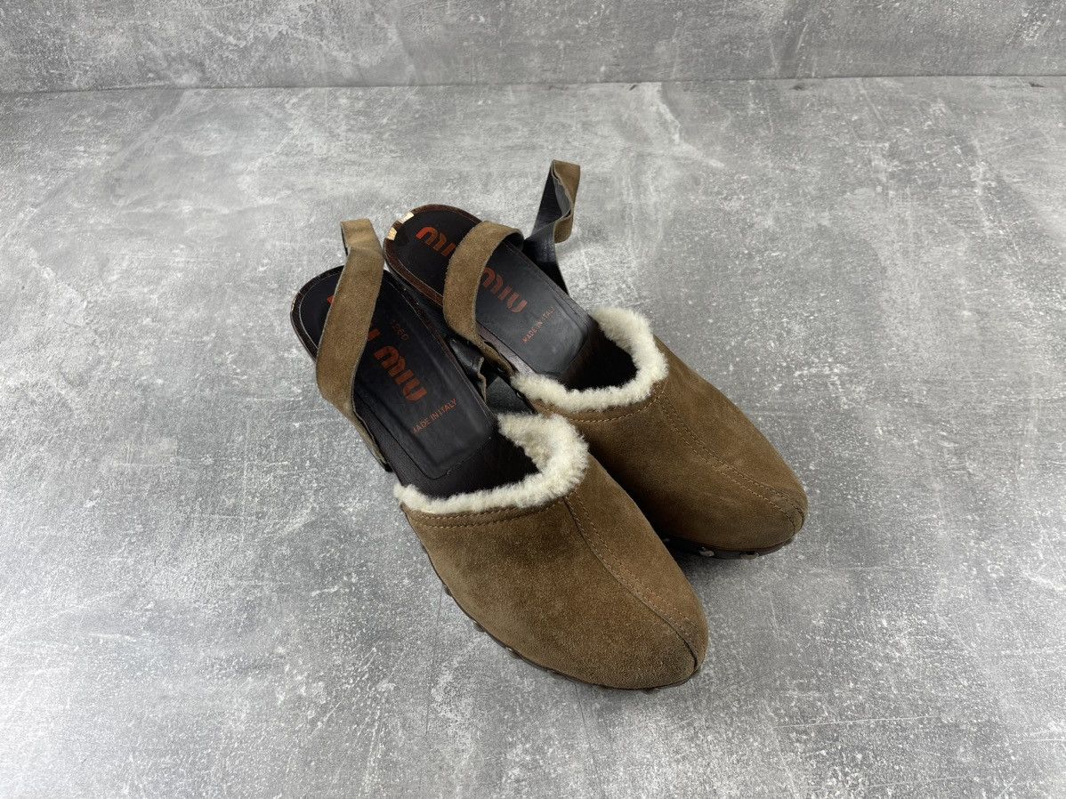 Miu Miu Miu Miu Archive Shearling Wooden Platform Clogs Sandals Size US 9 / IT 39 - 3 Thumbnail