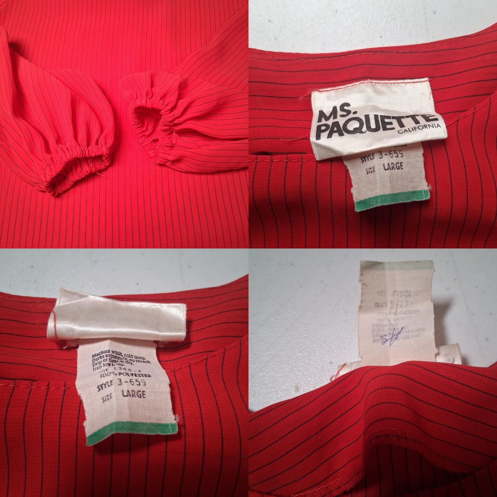 Vintage VINTAGE Paquette Blouse Shirts Women L Red Striped Semi-sheer Balloon Long Sleeve Button Round Neck 1980s Office Wear Size L / US 10 / IT 46 - 8 Thumbnail
