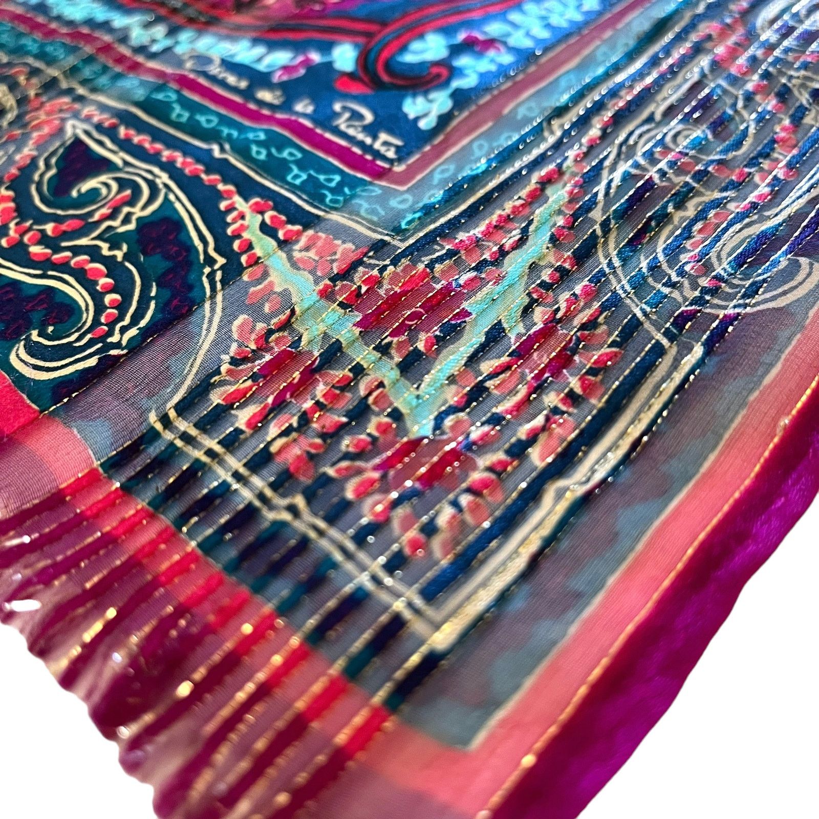 Oscar De La Renta × Vintage Oscar de la Renta Vintage Paisley Metallic Gold Silk Scarf Size ONE SIZE - 4 Thumbnail