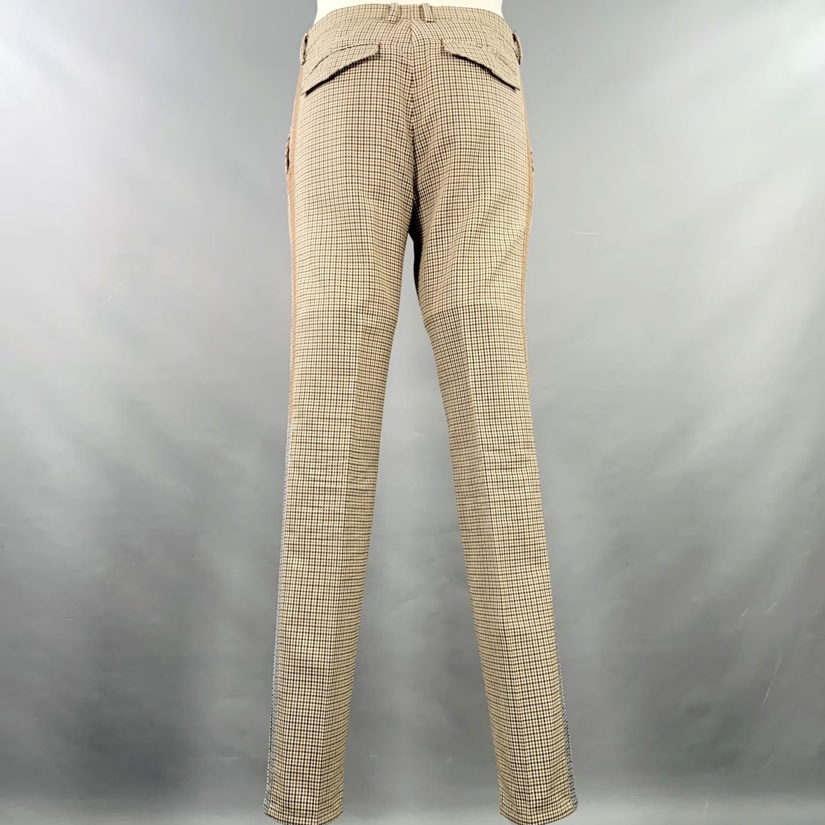 Valentino VALENTINO Suit Size 38 Tan Black White Plaid Wool Notch Lapel Size 38R - 6 Thumbnail