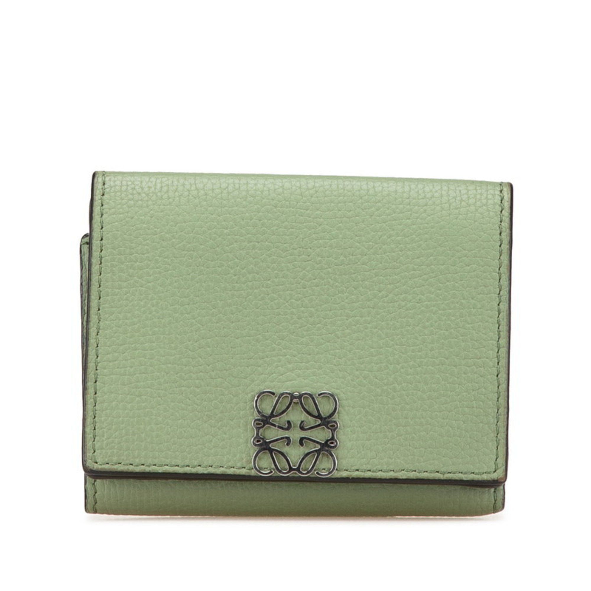Loewe LOEWE Anagram Trifold Wallet Green Calf Leather Women's Size ONE SIZE - 1 Thumbnail