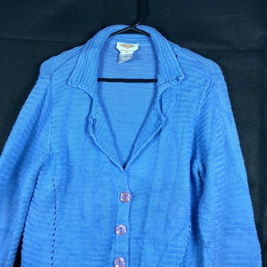 Talbots Talbots Womens Sweater Blue Collared Button Up 100% Mercerized Cotton Medium Cardigan V-Neck Knit Solid Long Sleeve Regular Fit Womens Size M / US 6-8 / IT 42-44 - 2 Thumbnail