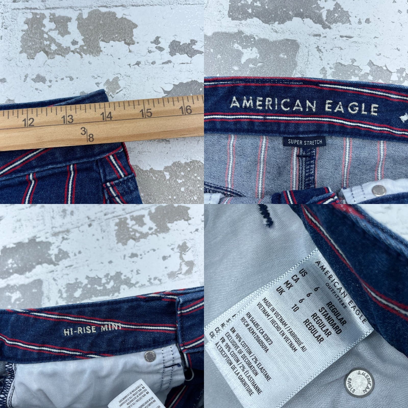 American Eagle Outfitters VINTAGE American Eagle Outfitters Skirt Women 6 High Rise Mini Denim Striped Button Pockets 90s Classic Blue - Womens Size 28" / US 6 / IT 42 - 8 Thumbnail