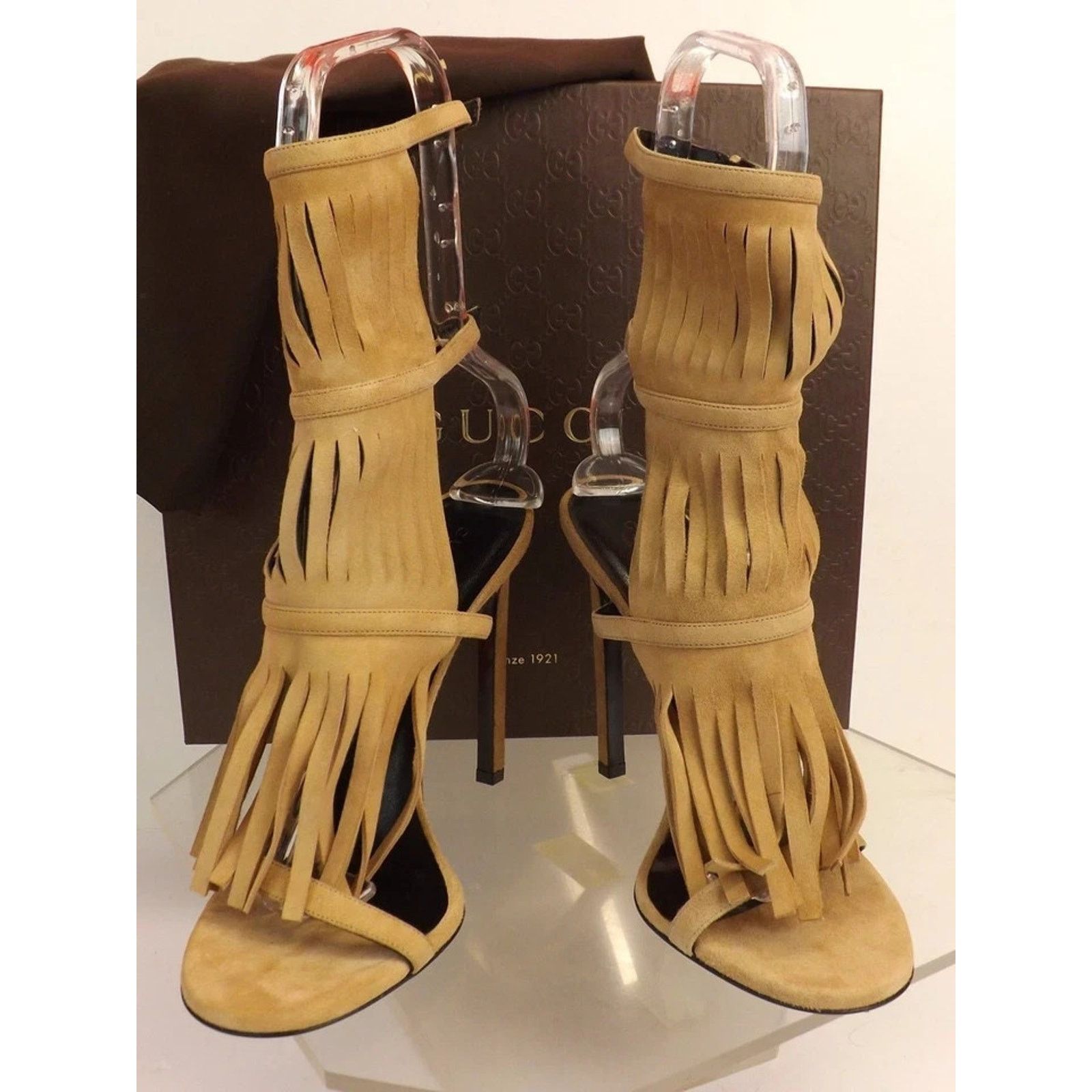 Gucci GUCCI BROWN SUEDE 347284 FRINGE GLADIATOR TALL SANDALS 36.5 Size US 6.5 / IT 36.5 - 3 Thumbnail