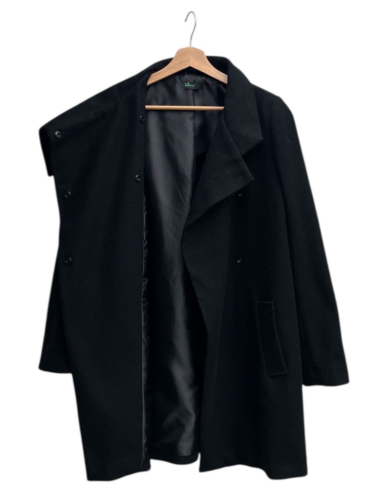 United Colors Of Benetton Stile Benetton Asymmetric Wool Wrap Coat Funnel Neck Black Size S / US 4 / IT 40 - 4 Thumbnail