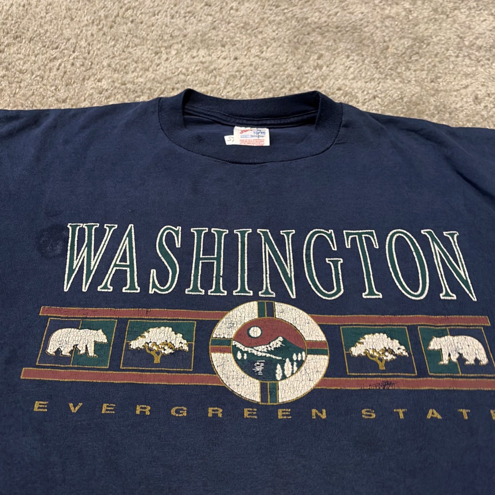 Jerzees VINTAGE 90s Washington The Evergreen State Navy Blue Nature Tourist Shirt XL Mens JERZEES T-Shirt Size US XL / EU 56 / 4 - 3 Thumbnail