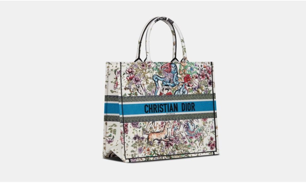 image of O1W1Db10324 Large Dior Book Tote In Latte Multicolor, Women's