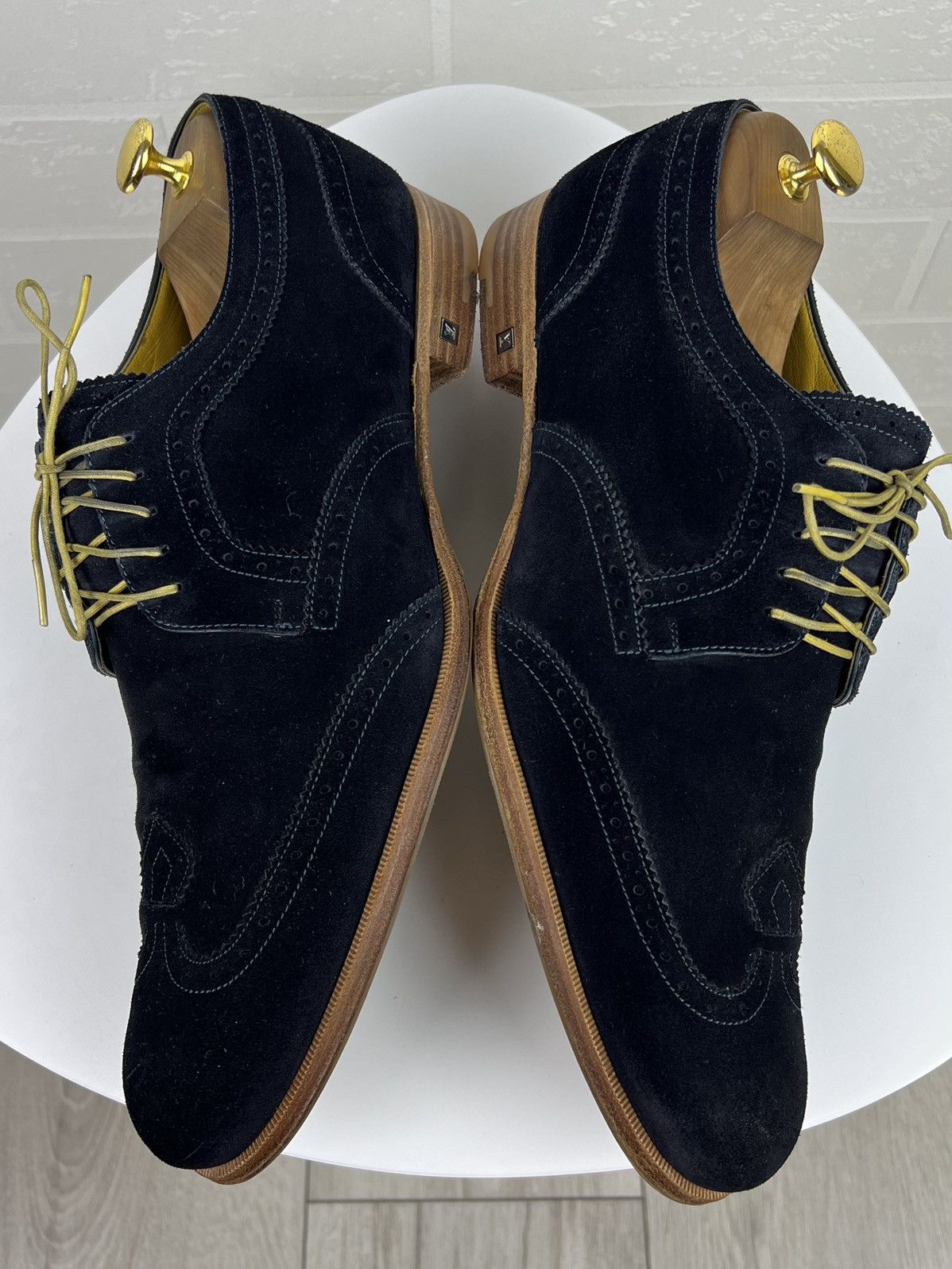 Louis Vuitton LOUIS VUITTON Derby Brogues Suede Shoes LV Dark Blue Men's Size US 11 / EU 44 - 10 Thumbnail