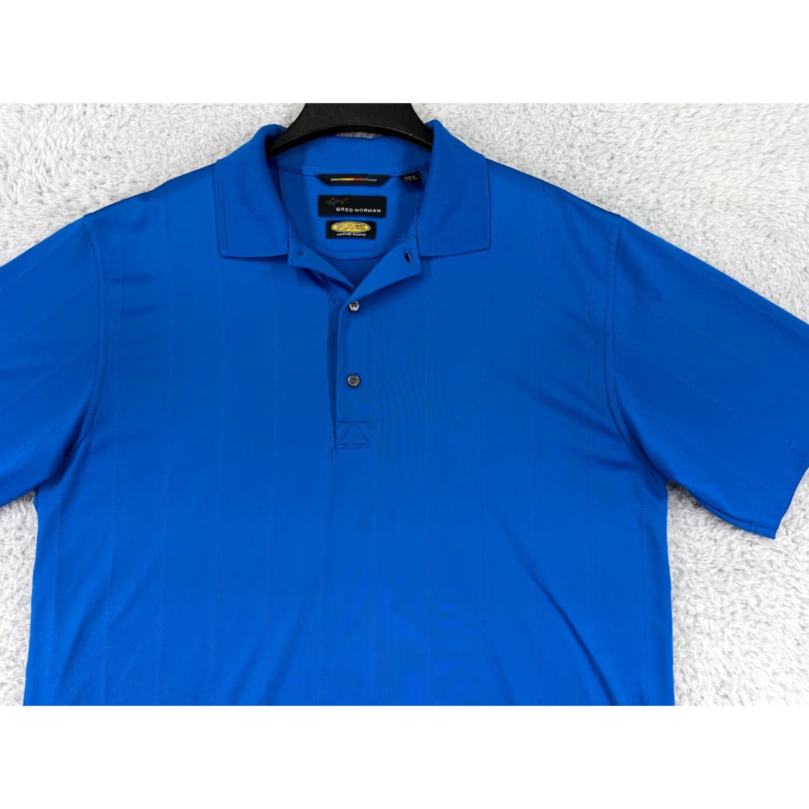 Vintage Greg Norman Polo Shirt Mens Large Blue Golf Play Dry Polyester Shark Size US L / EU 52-54 / 3 - 5 Thumbnail