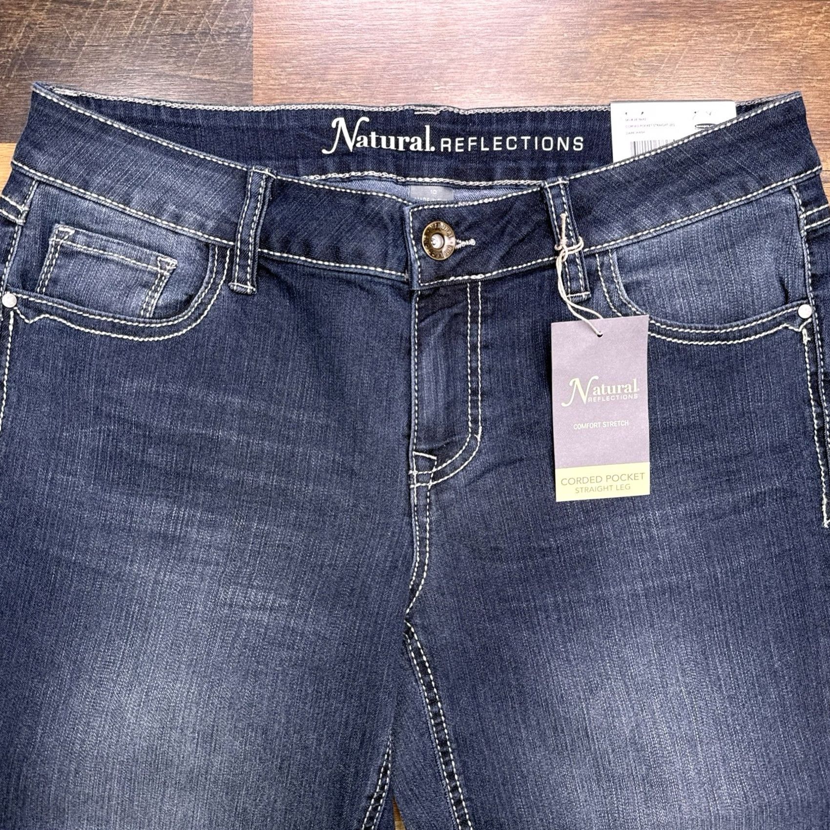 Vintage Natural Reflections Jeans Womens 10 Straight Denim Blue 5-Pocket Mid Rise Button Zip Embroidered Reflective Natures Reflections Vintage No Size 32" / US 10 / IT 46 - 2 Thumbnail