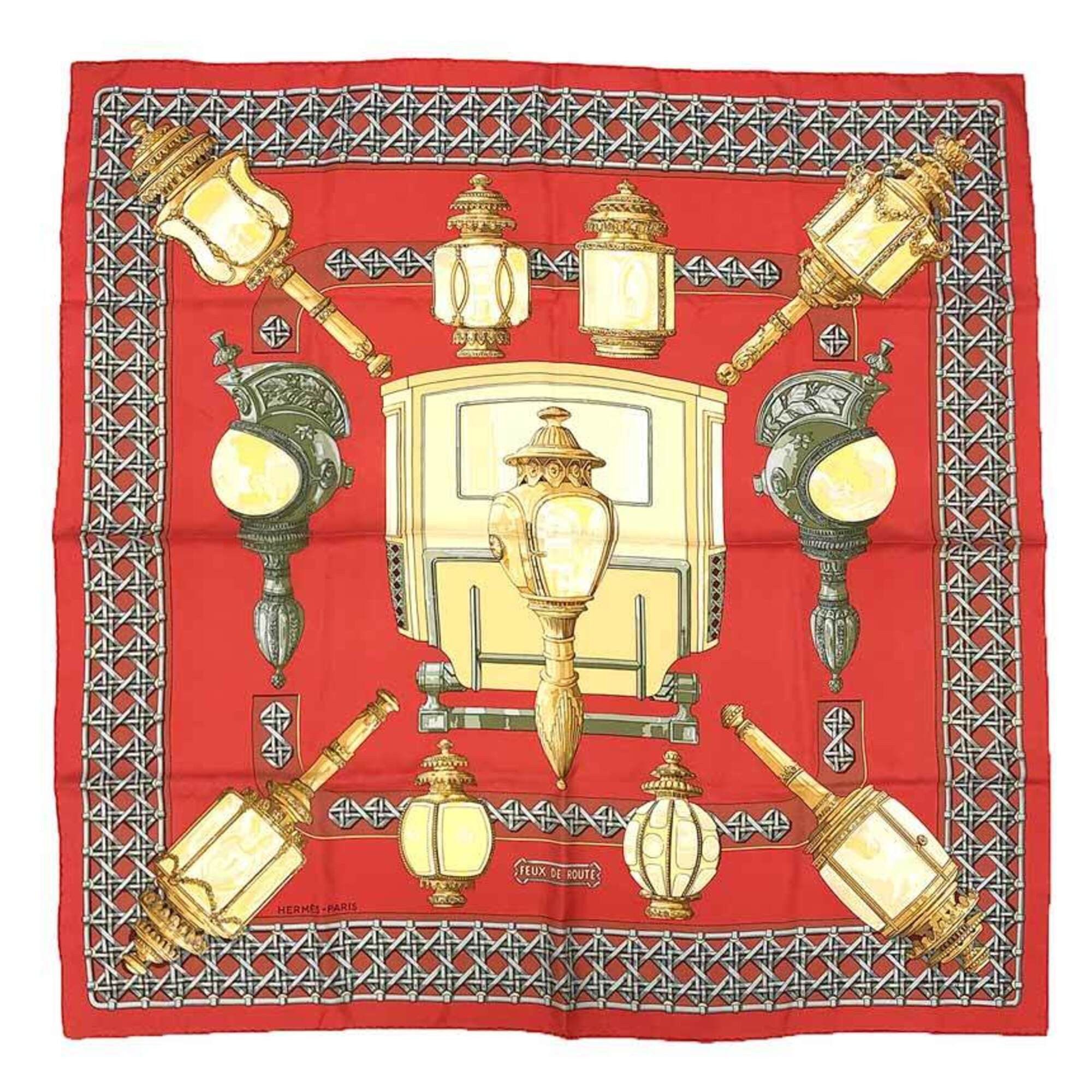 Hermes HERMES scarf/muffler, Carre 90, Feux de Route (carriage lantern), red, 100% silk. Size ONE SIZE - 1 Thumbnail
