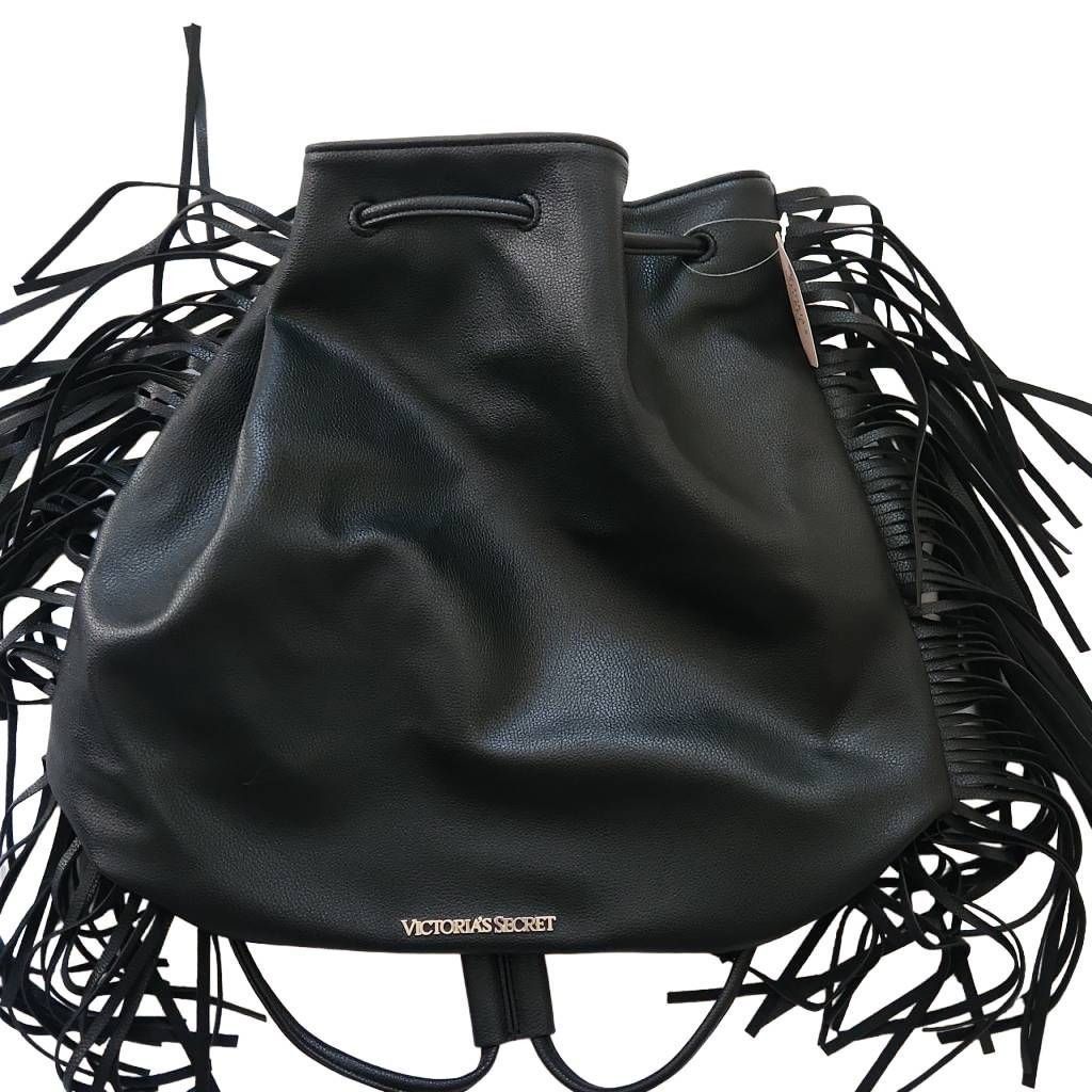 Victoria's Secret Victoria's Secret Black Faux Leather Fringe Hobo Bag Size ONE SIZE - 5 Thumbnail
