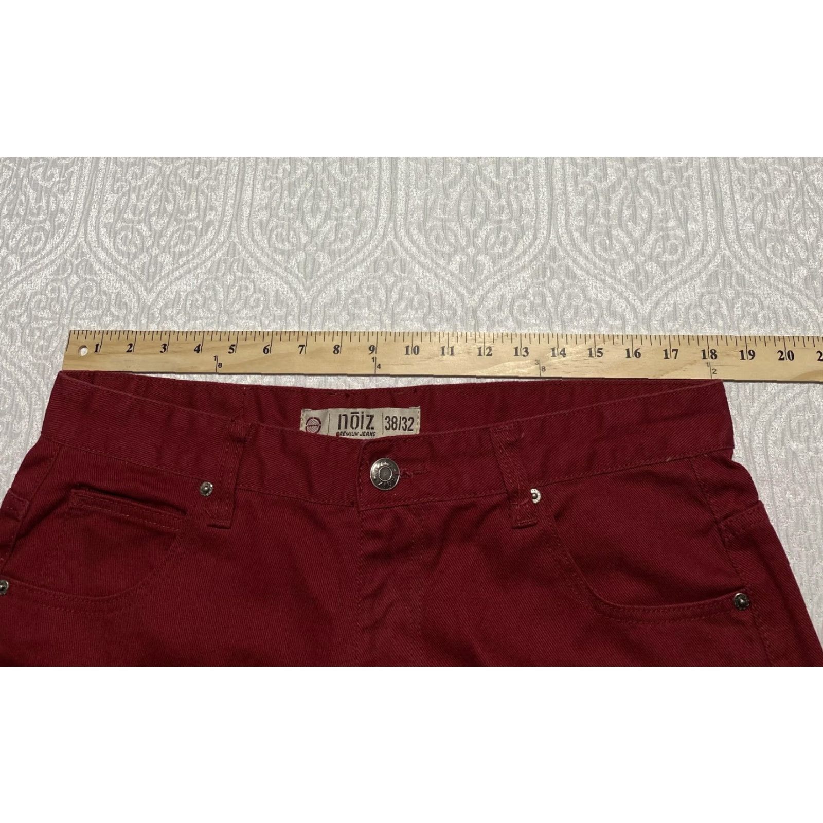 Vintage Noiz Jeans Mens 36x28 Red Straight Leg Premium Cotton Pants Casual Hemmed Size US 36 / EU 52 - 3 Thumbnail