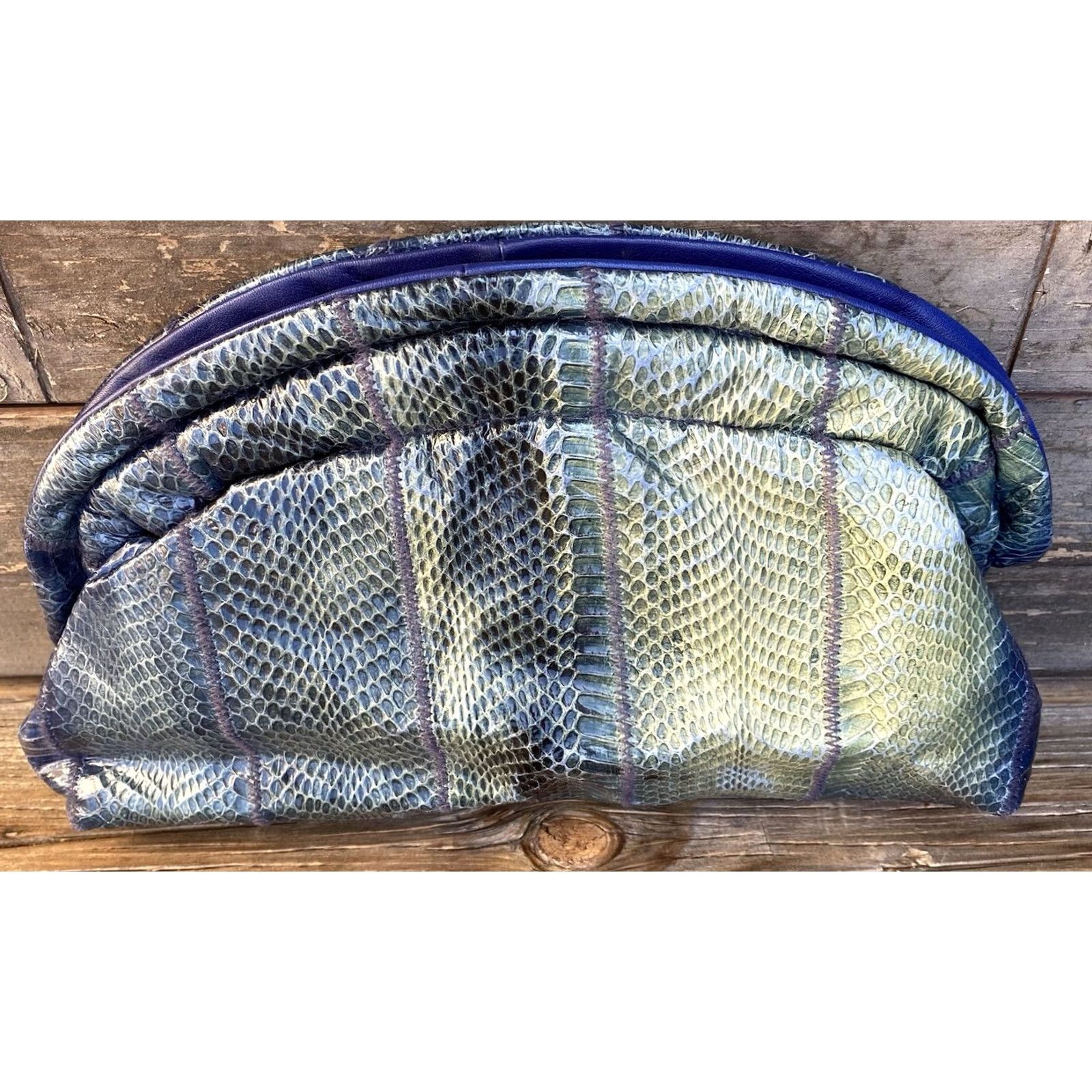 Vintage VINTAGE Morgan Taylor Leather Snakeskin Handbag Blue Purse Bag Womens Shoulder Bag 1980s Glitter Size ONE SIZE - 2 Thumbnail