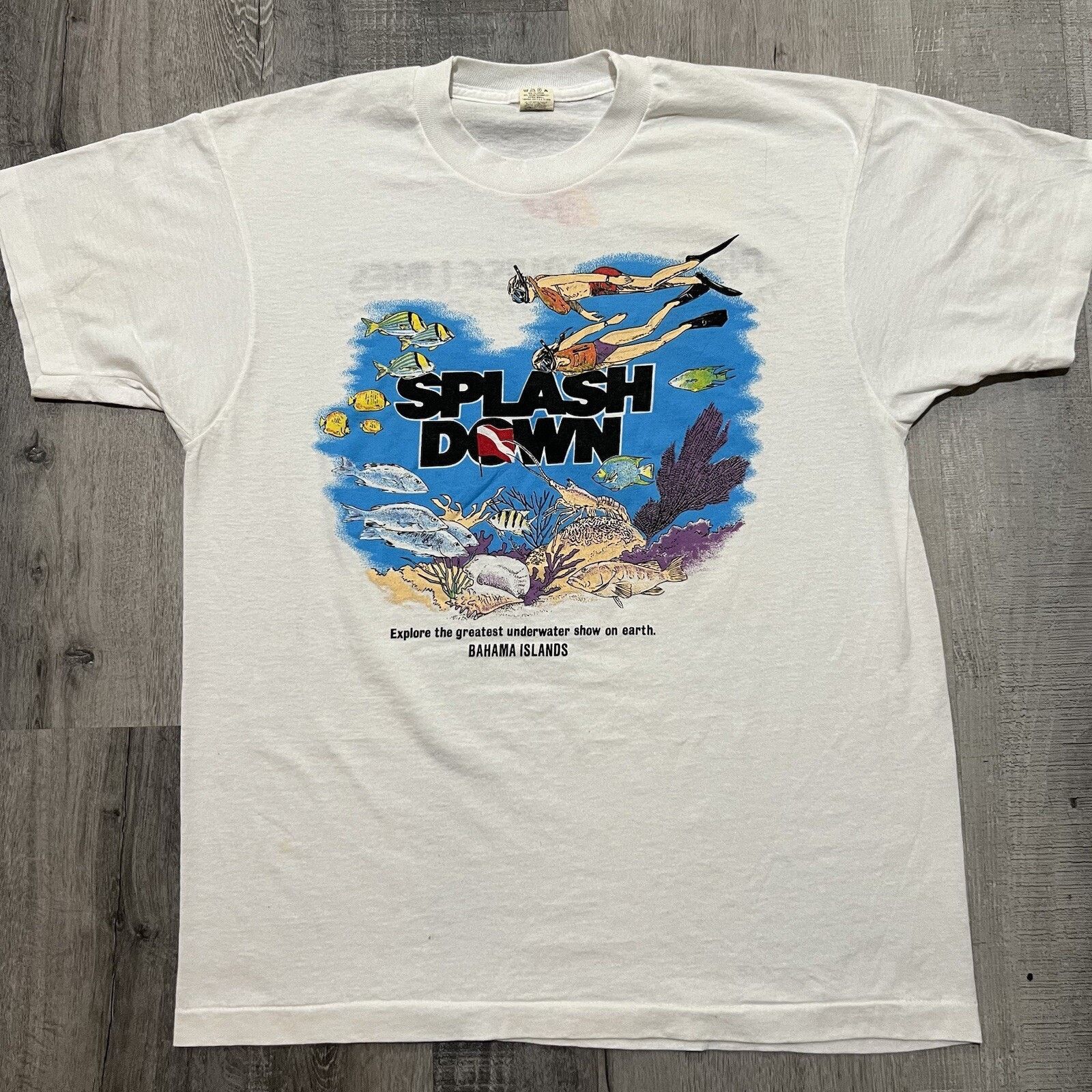 Vintage VTG Splash Down Bahama Islands White Scuba Diving T Shirt Size US XL / EU 56 / 4 - 1 Thumbnail