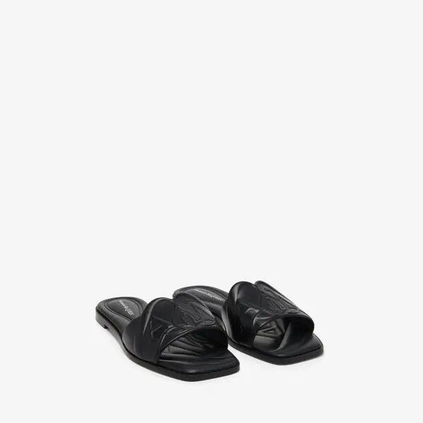 Alexander McQueen o1w1db10925 Seal Flat Slide Sandal in Black Size US 6 / IT 36 - 2 Thumbnail