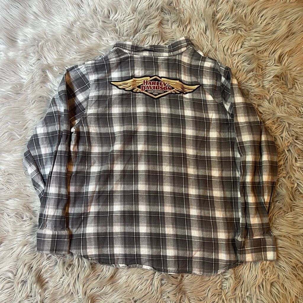 Harley Davidson Harley-Davidson Black White Plaid Shirt w/ Gold Logo 2XL Size XXL / US 16-18 / IT 52-54 - 2 Thumbnail