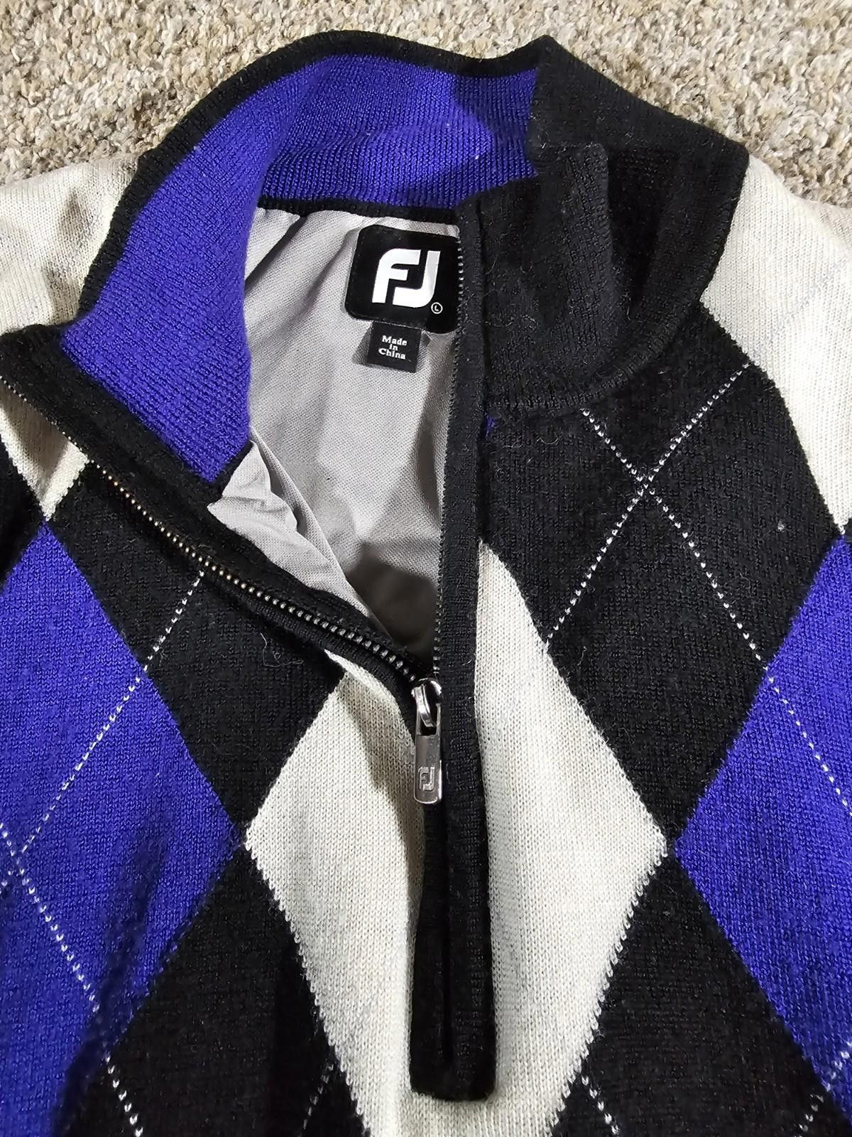 Footjoy FootJoy Argyle Wool Sweater Black Purple 1/4Zip Mens L FLAWS Size US L / EU 52-54 / 3 - 2 Thumbnail