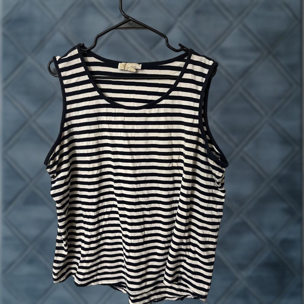 Michael Kors Michael Kors Womens Blouse Top 2X White Blue Striped Sleeveless Round NeckPullover Casual Shirt Adult Plus Multicolor Designer All Seasons Women Size XXL / US 16-18 / IT 52-54 - 1 Thumbnail