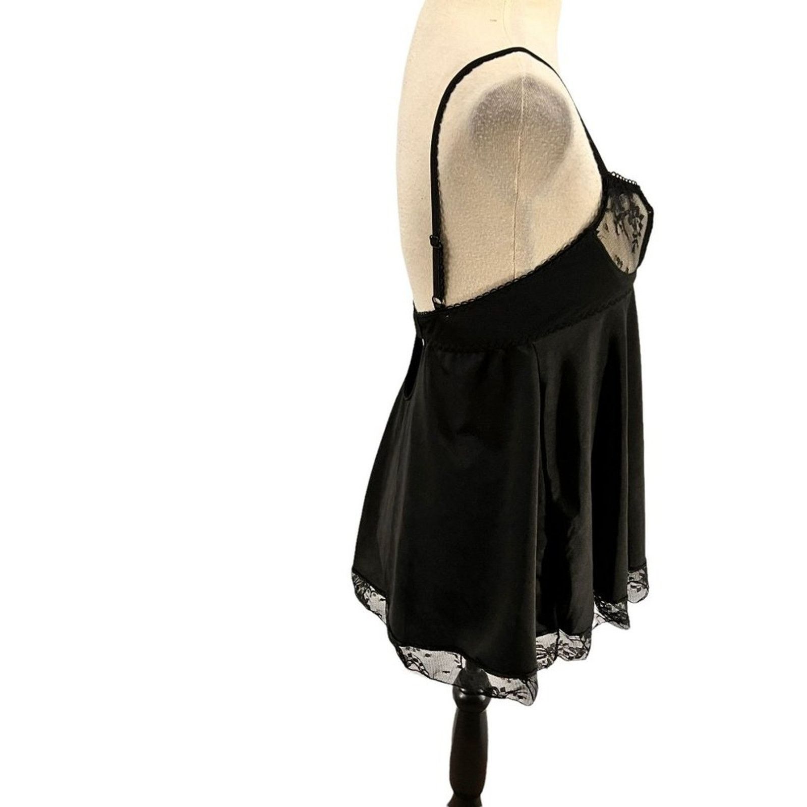 Vintage Black Semi Sheer Negligee String Thong Panty Set One Size Size ONE SIZE - 4 Thumbnail