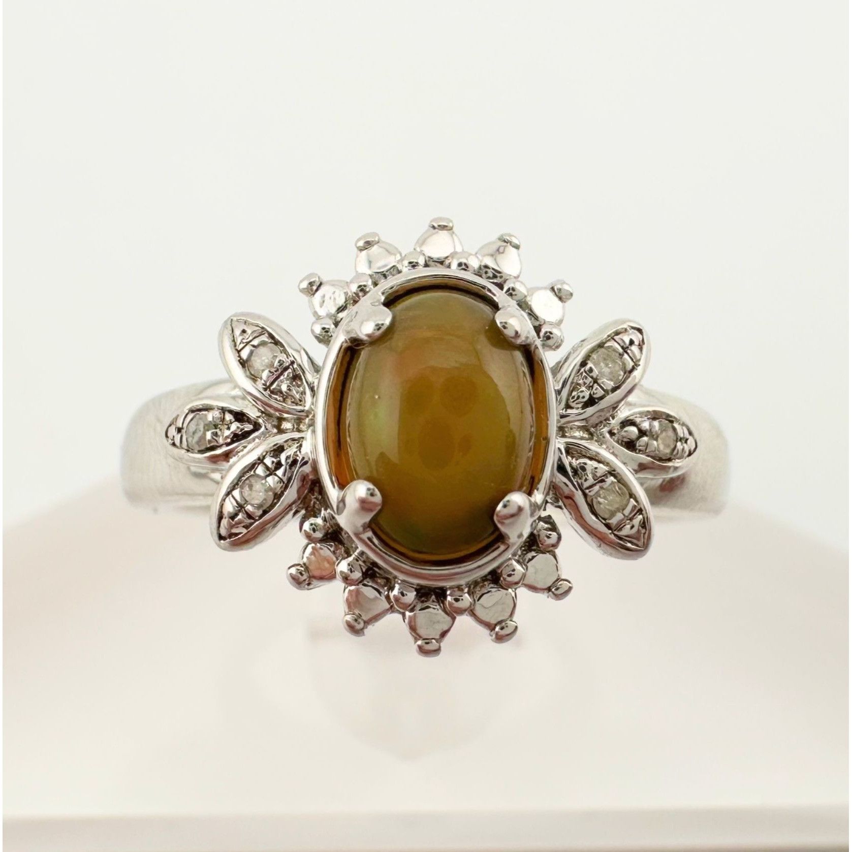 Other Natural Cabochon Australian Opal Ring with Small Diamond Si Size ONE SIZE - 3 Thumbnail