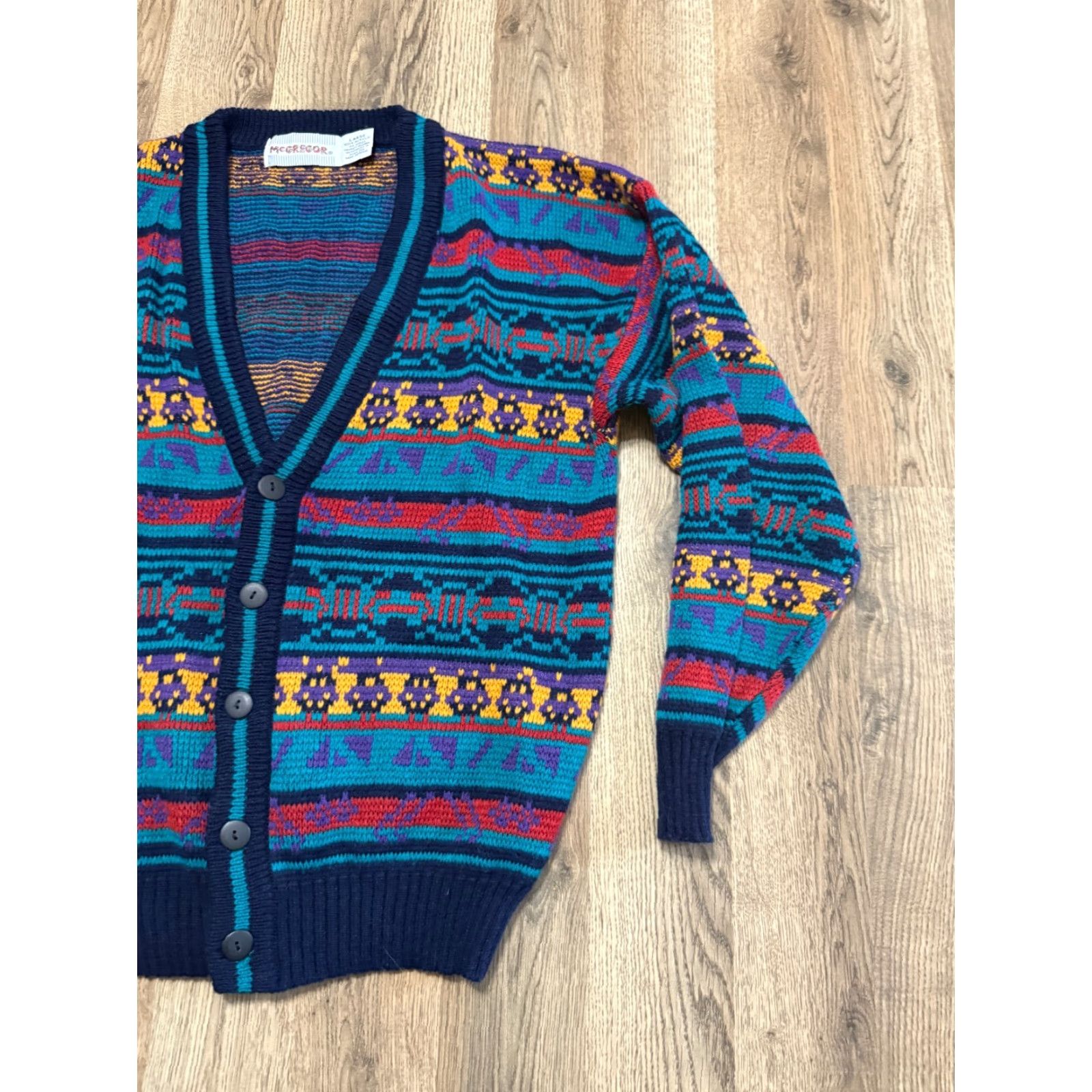 McGregor McGregor Sweater Mens Size Large Blue Purple Black Yellow Button Up Cardigan Knit MENS Cardigan Regular Fit Casual Season Fall Spring Summer Size US L / EU 52-54 / 3 - 4 Thumbnail