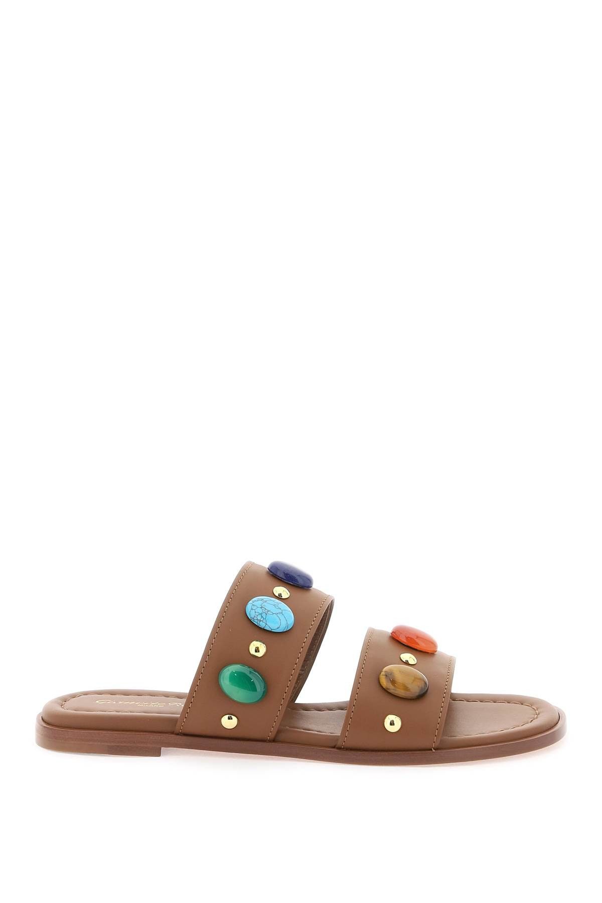 image of Gianvito Rossi "slides With Natural Stone Embell in Brown, Women's (Size 8)