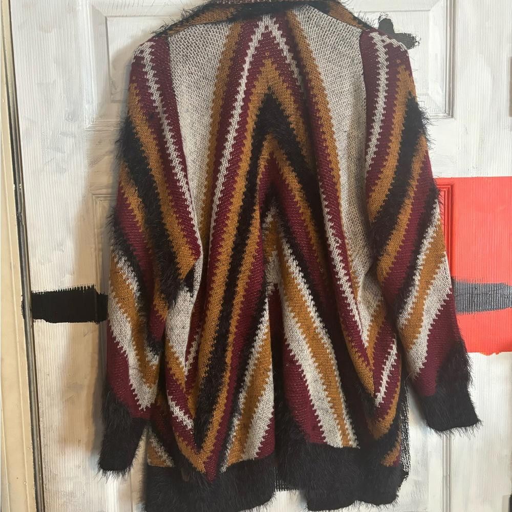 Designer Oliver large fuzzy red gold & black cardigan Size L / US 10 / IT 46 - 3 Thumbnail