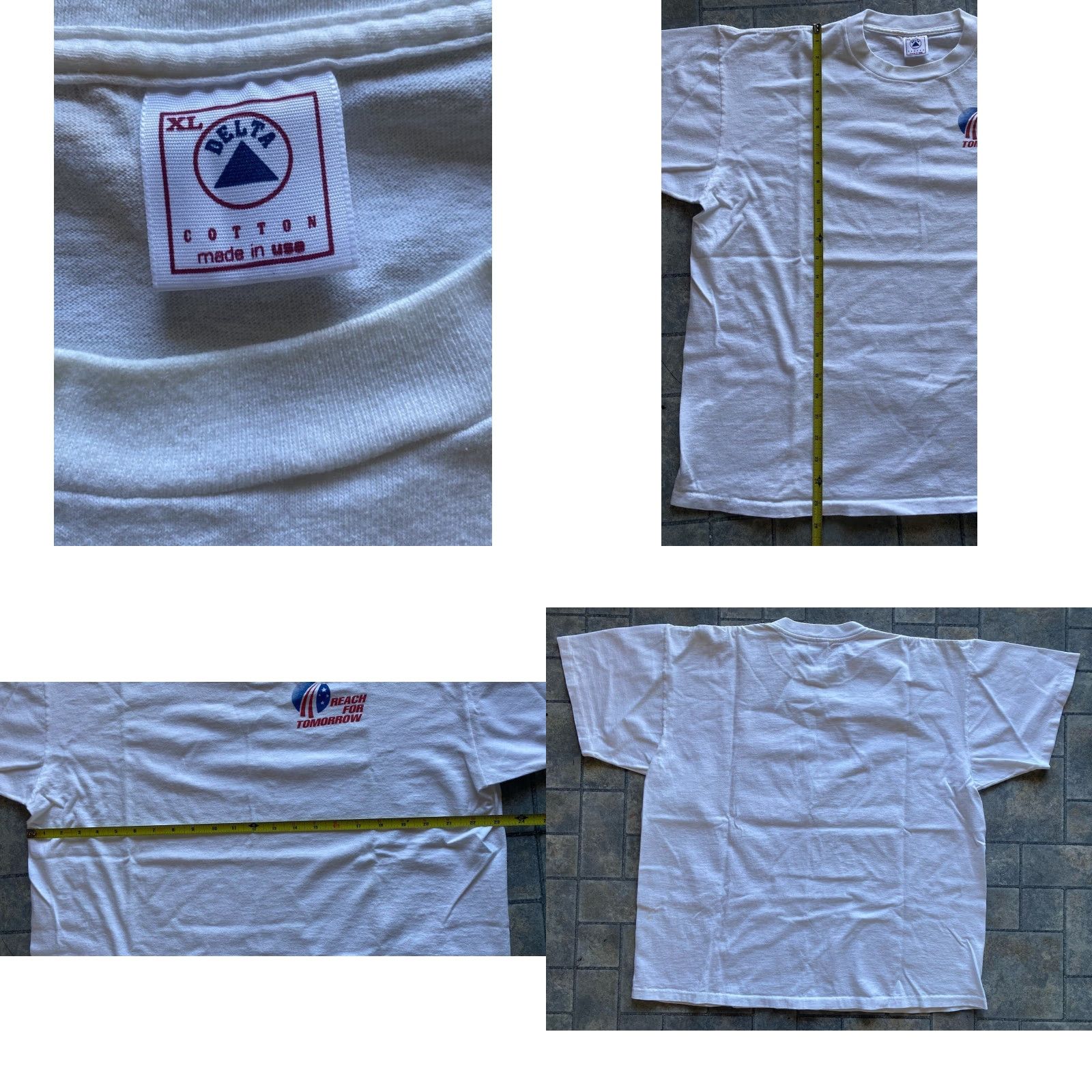 Delta VINTAGE Delta T-Shirt Mens XL White Reach For Tomorrow United States Made In USA Single Stitch Shirt Size US XL / EU 56 / 4 - 8 Thumbnail