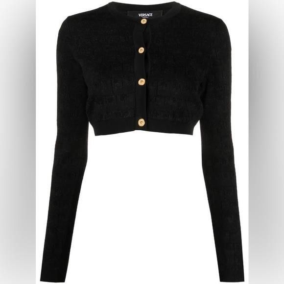 Versace New Authentic Runway Versace croc-jacquard cropped cardigan Size 3XL / US 20-22 - 2 Thumbnail