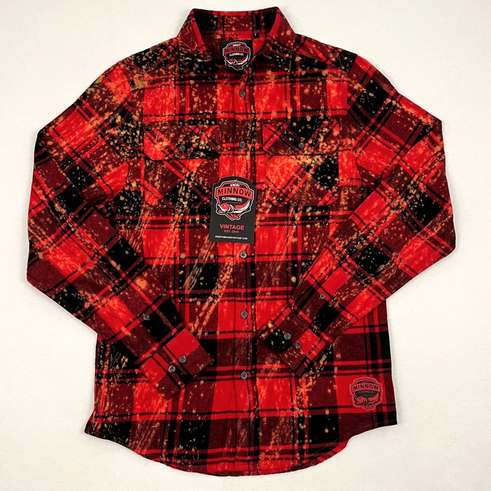 Vintage Angry Minnow Flannel Shirt Mens S Red Black Plaid Cotton Button-Up Size US S / EU 44-46 / 1 - 3 Thumbnail