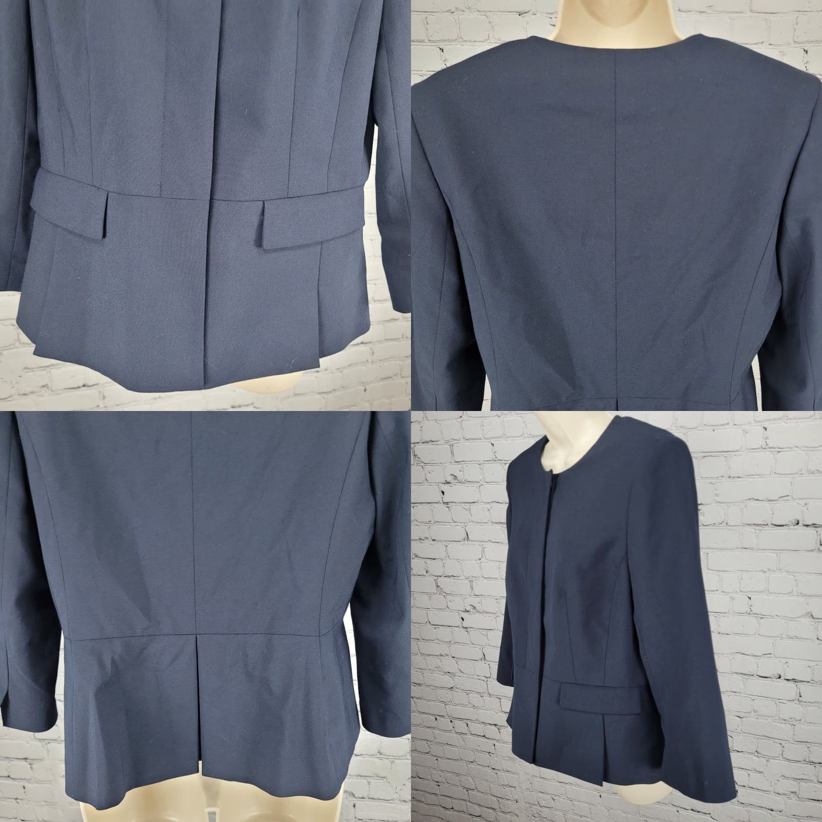 Ann Taylor Ann Taylor Blazer 8 Navy Stretch Buttoned 3/4 Sleeve Collarless Suit Jacket Size M / US 6-8 / IT 42-44 - 8 Thumbnail