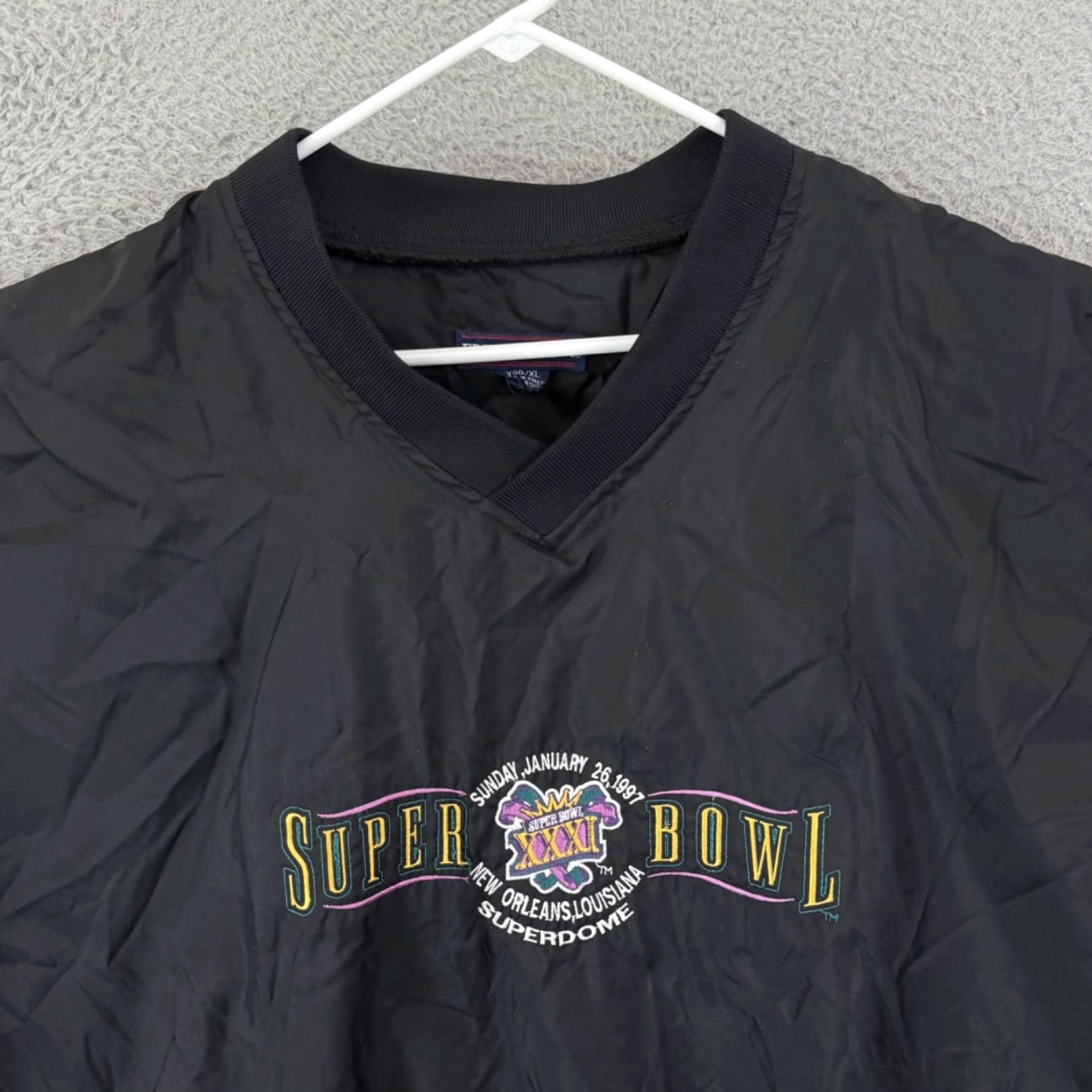 Fruit Of The Loom VINTAGE Windbreaker Mens XL Black 90s NFL Football Super Bowl XXXI Football Nike Shirt Size US XL / EU 56 / 4 - 3 Thumbnail