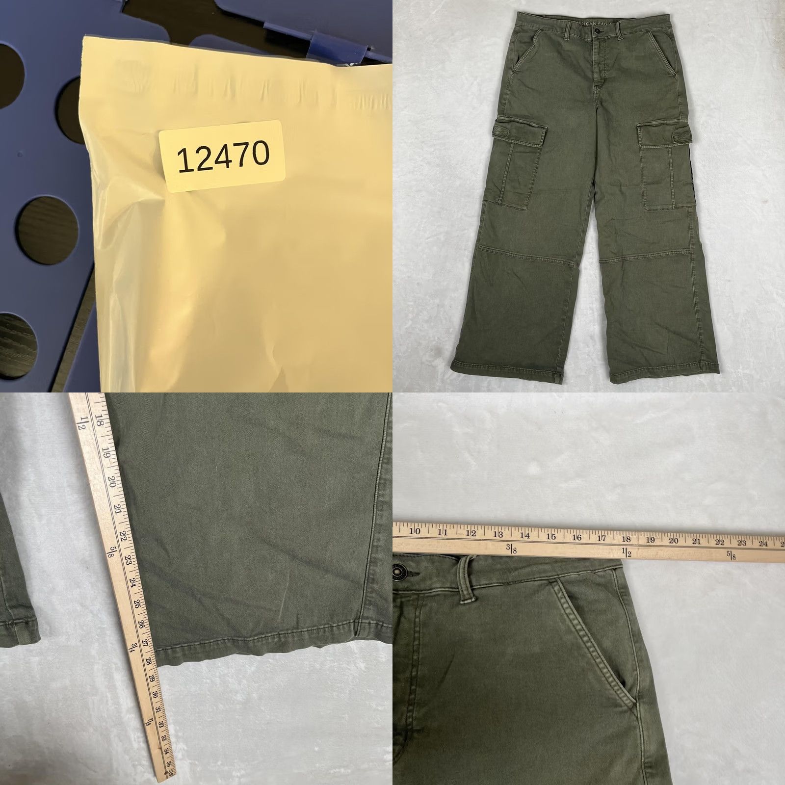 American Eagle Outfitters American Eagle Outfitters Cargo Pants Womens 00 Green Baggy Wide Leg Stretch Twill Pockets Logo Relaxed Casual Size 24" / US 00 / IT 34 - 8 Thumbnail