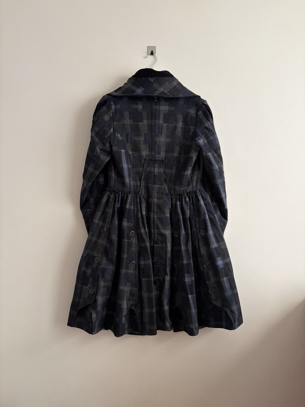 Marithe + Francois Girbaud MFG Avant-Garde Wool Plaid Coat with Velour Panels Size L / US 10 / IT 46 - 6 Thumbnail