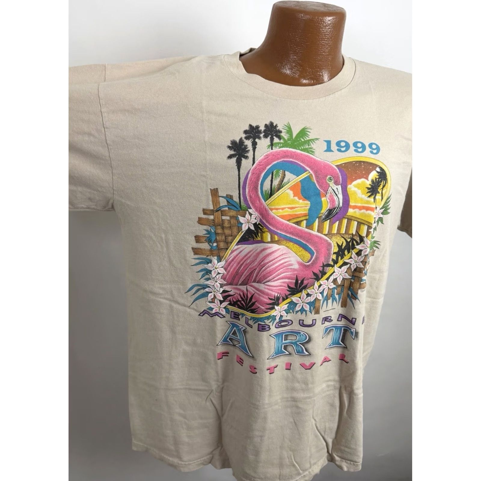 Anvil VINTAGE Art Shirt Mens XL 90s Flamingo T-shirt Melbourne Australia Beach Tee Size US XL / EU 56 / 4 - 5 Thumbnail