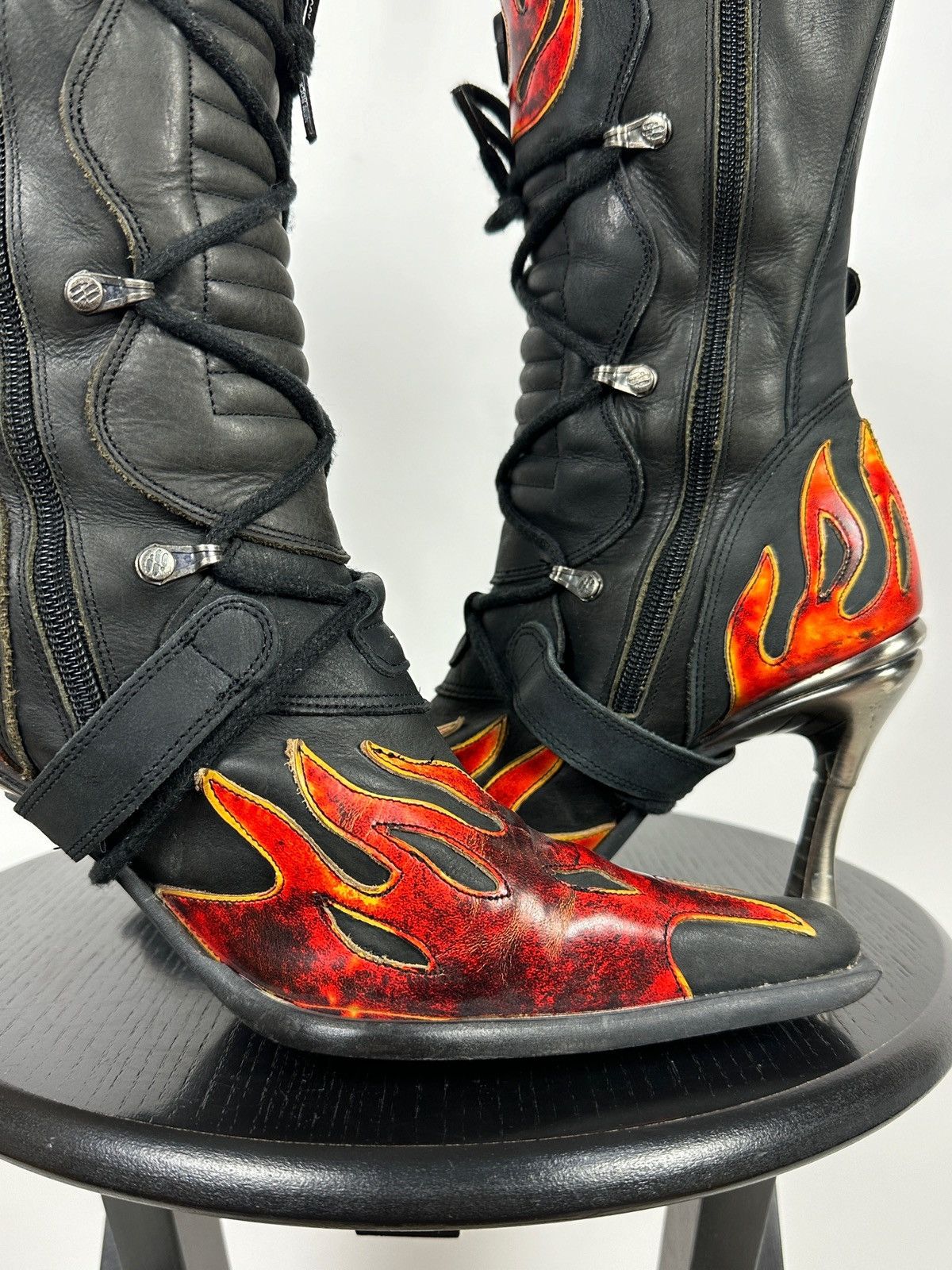 New Rock New Rock Flames Leather Heels Boots Y2K Size US 9 / IT 39 - 18 Thumbnail